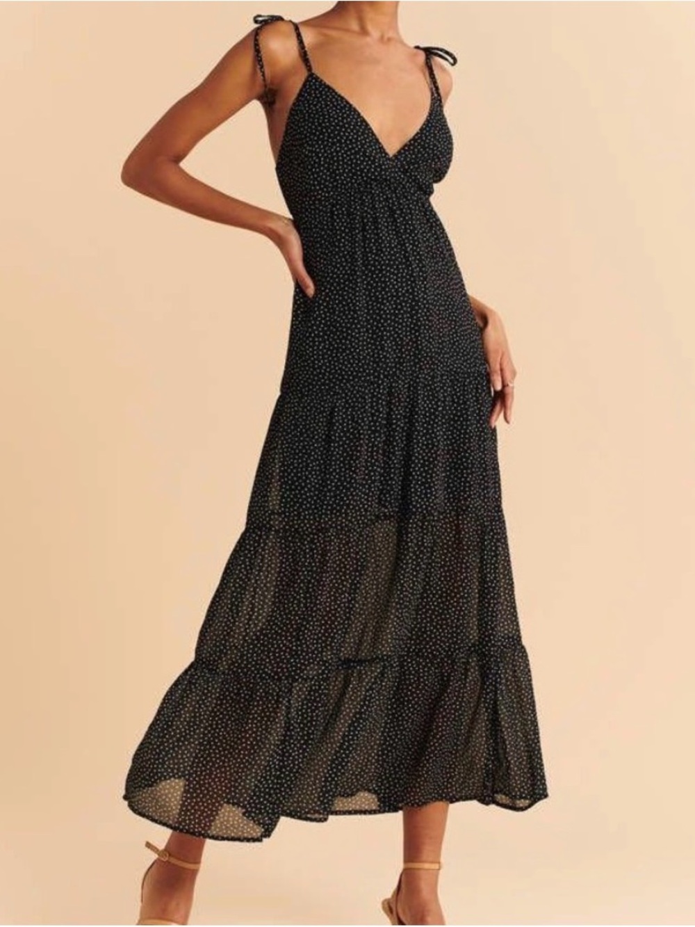 Abercrombie & Fitch Love Struck Maxi Tiered Dress Black White Polka Dot Medium M